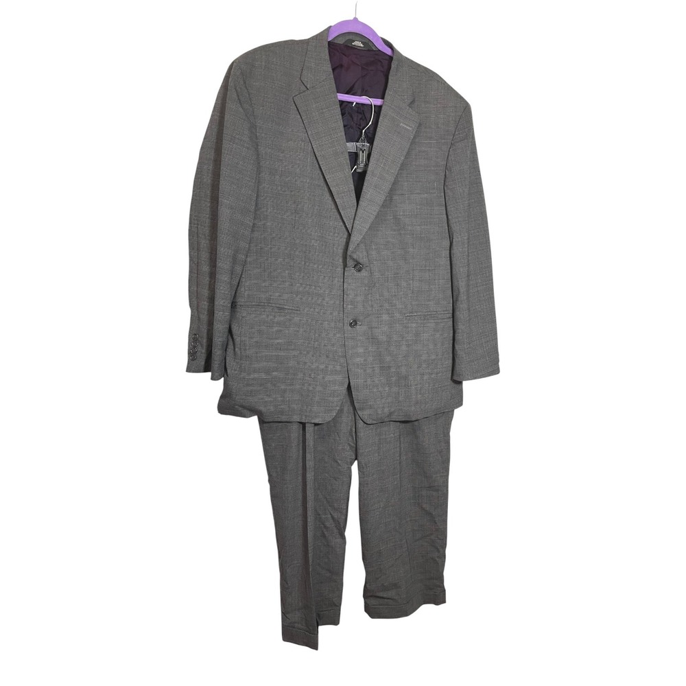 Haggar Black Label 46R 38x29 Grey Suit Set Glen Plaid Wool Blend Blazer Trousers